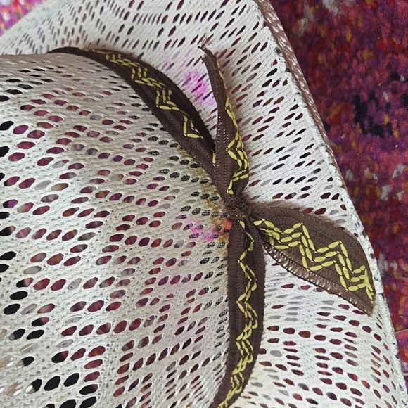 Vintage Lace Cowboy Hat Mexico Souvenir Feather Band Bohemian Cowgirl Western - Picture 4 of 16